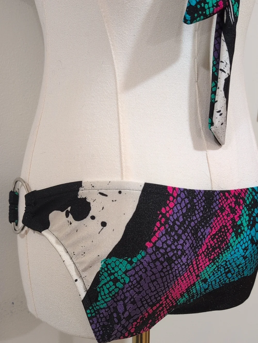 Xhilaration Black Teal Purple Pink Snake-Print Bandeau Bikini